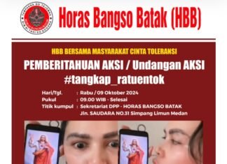 HBB bersama masyarakat cinta toleransi akan menggelar aksi ‘#Tangkap Ratu Entok’ digelar di Mapolda Sumut