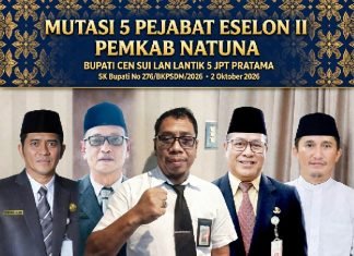 Bupati Cen Sui Lan Lantik Lima Pejabat Eselon II di Natuna